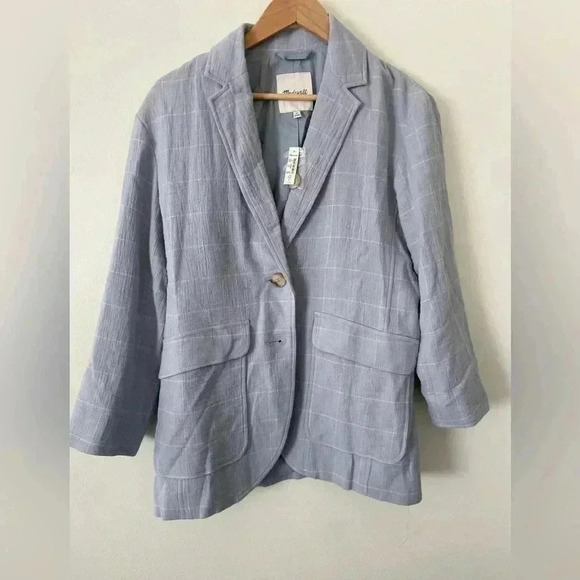 NWT Madewell linen blue windowpane blazer jacket size Xs - Picture 2 of 6